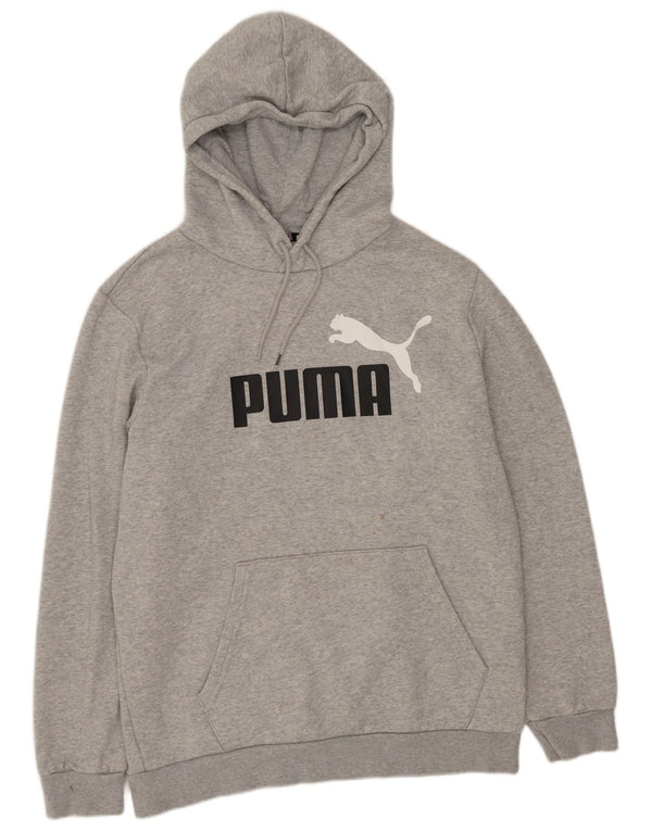 Puma Womens Graphic Hoodie Jumper UK 14 Medium Grey Flecked Cotton