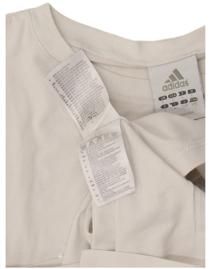 ADIDAS Womens T-Shirt Top UK 14 Large Off White Cotton