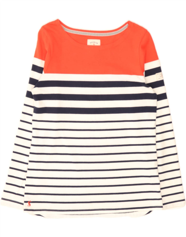 JOULES Womens Top Long Sleeve UK 10 Small  White Striped Cotton Vintage Joules and Second-Hand Joules from Messina Hembry 
