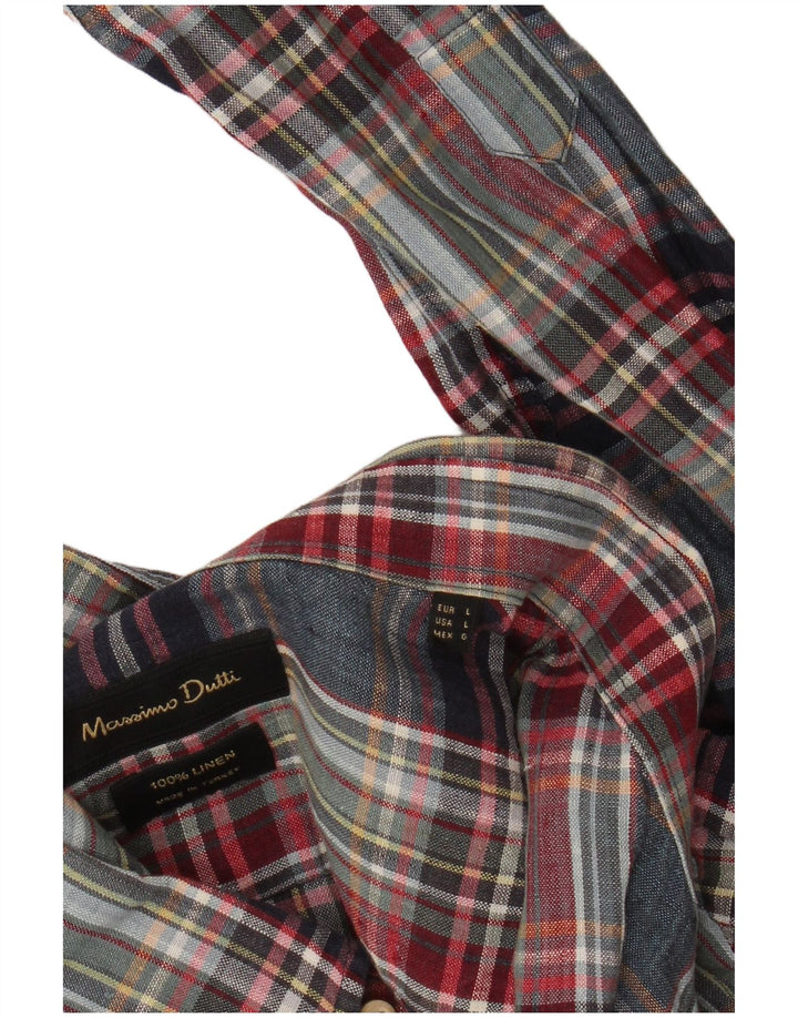 Massimo Dutti Mens Shirt Large Multicoloured Plaid Linen