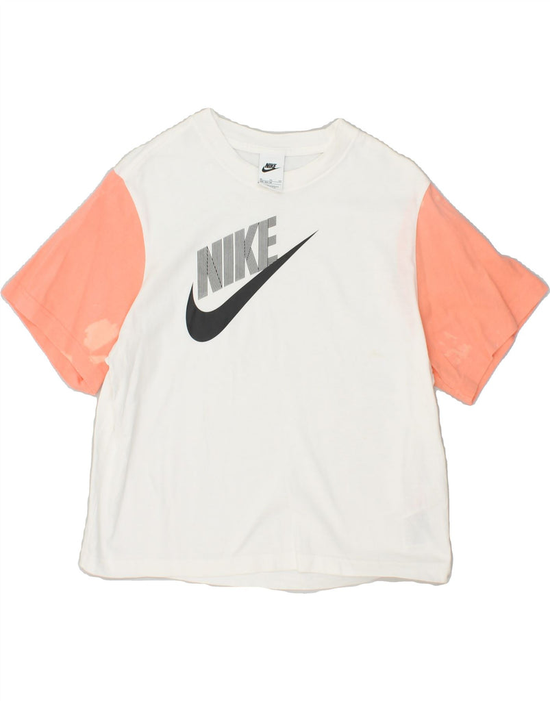 NIKE Boys Graphic T-Shirt Top 13-14 Years XL White Colourblock Cotton | Vintage Nike | Thrift | Second-Hand Nike | Used Clothing | Messina Hembry 