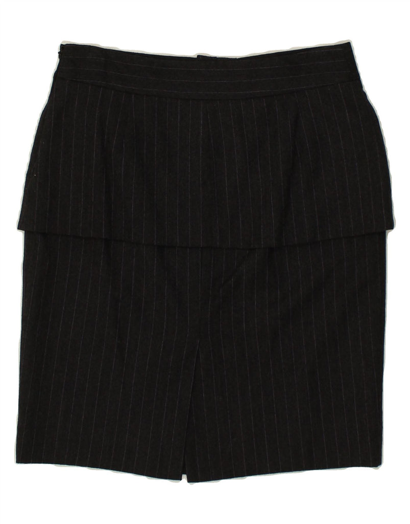 MOSCHINO Womens Peplum Skirt IT 46 Large W32 Grey Pinstripe Wool | Vintage Moschino | Thrift | Second-Hand Moschino | Used Clothing | Messina Hembry 