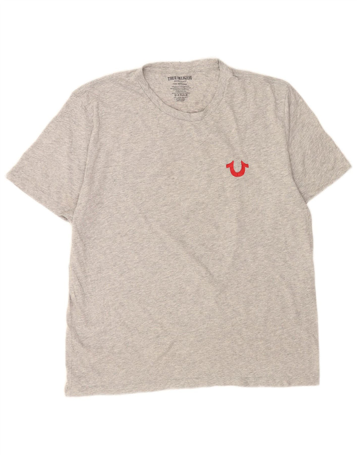 True Religion Mens Graphic T-Shirt Top Large Grey Flecked Cotton