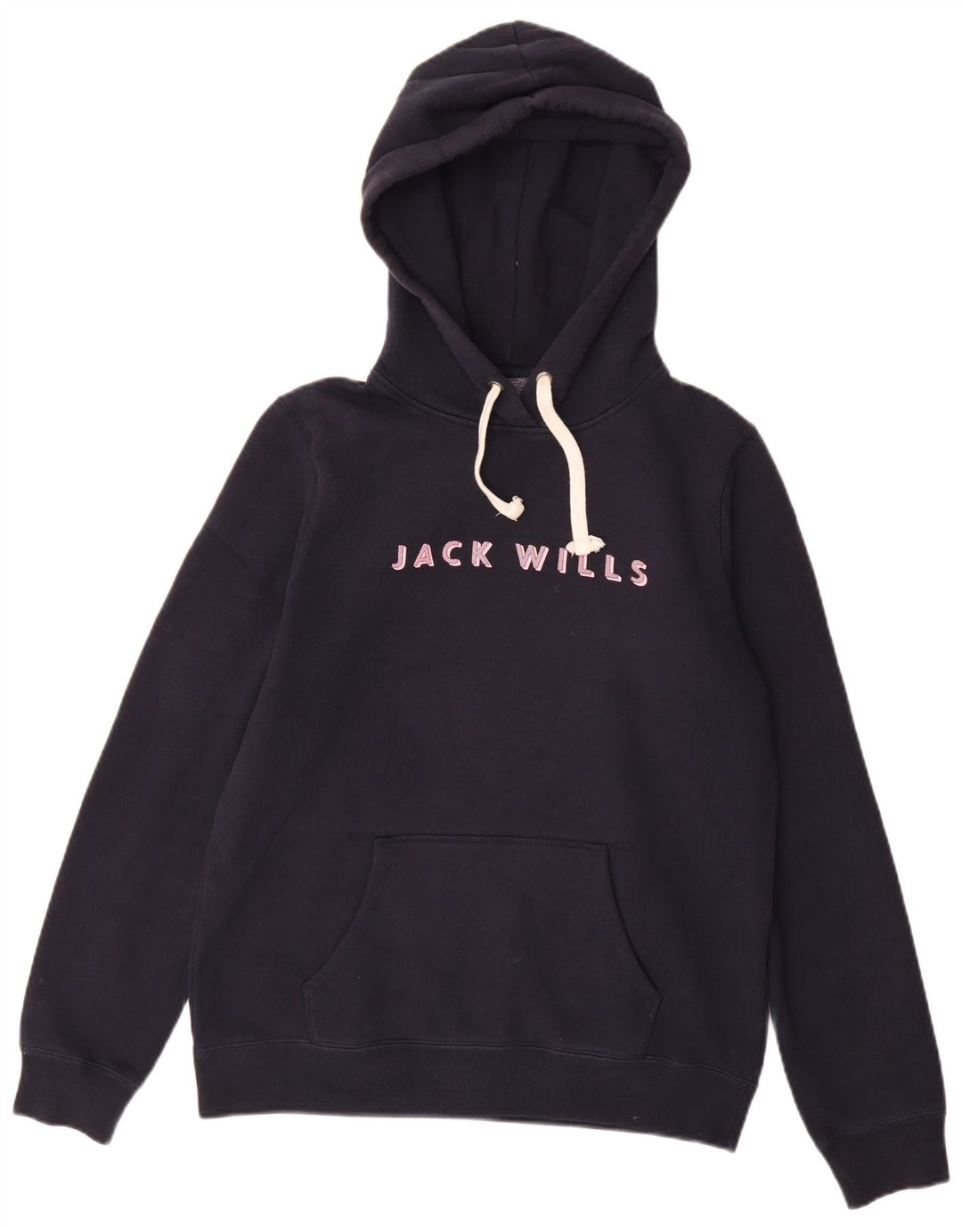 JACK WILLS Womens Graphic Hoodie Jumper UK 12 Medium  Navy Blue Cotton