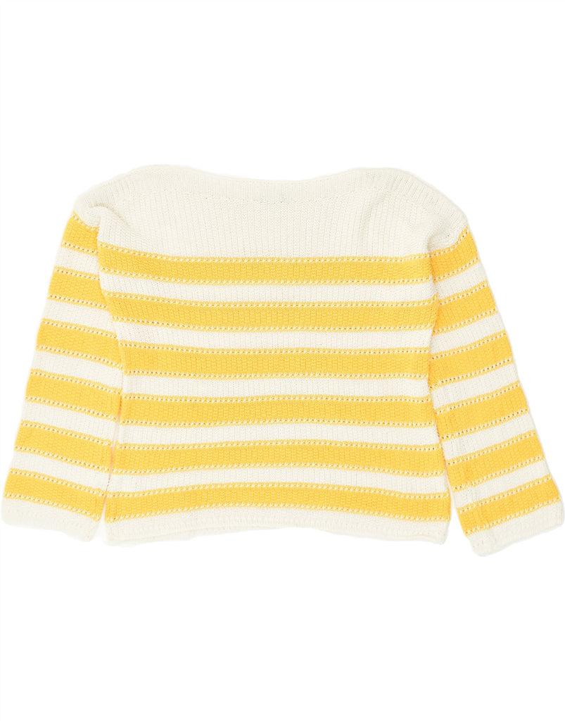 BENETTON Womens Boat Neck Jumper Sweater UK 16 Large Yellow Striped Cotton | Vintage Benetton | Thrift | Second-Hand Benetton | Used Clothing | Messina Hembry 