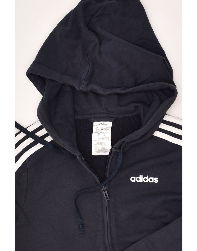 ADIDAS Womens Zip Hoodie Sweater UK 4/6 XS Navy Blue Cotton | Vintage Adidas | Thrift | Second-Hand Adidas | Used Clothing | Messina Hembry 