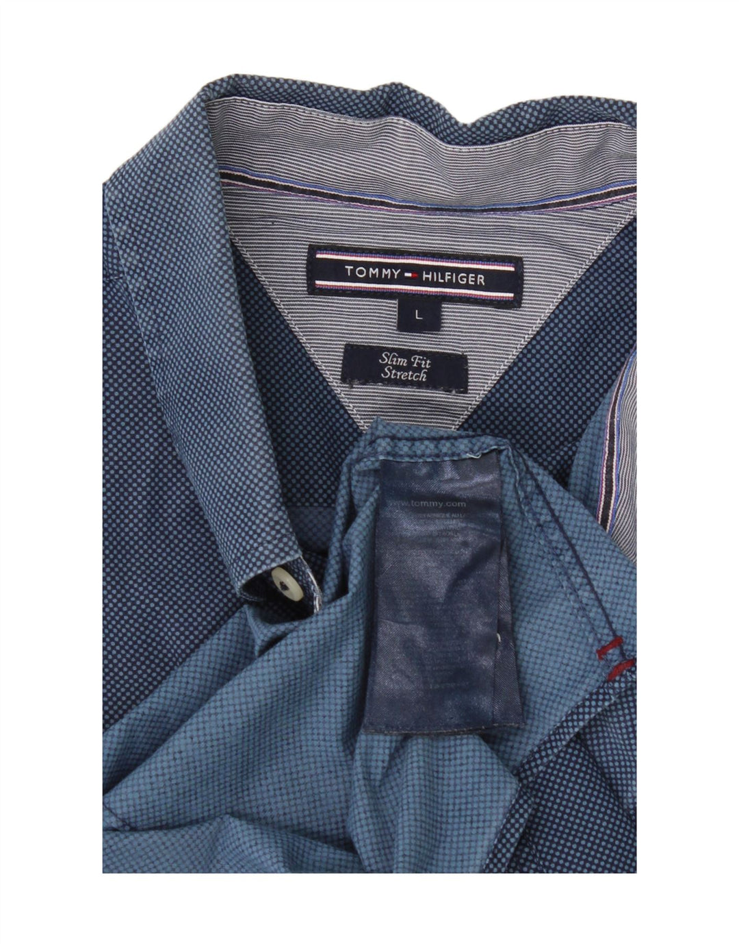 TOMMY HILFIGER Mens Slim Fit Shirt Large Blue Spotted Cotton Vintage Tommy Hilfiger and Second-Hand Tommy Hilfiger from Messina Hembry 
