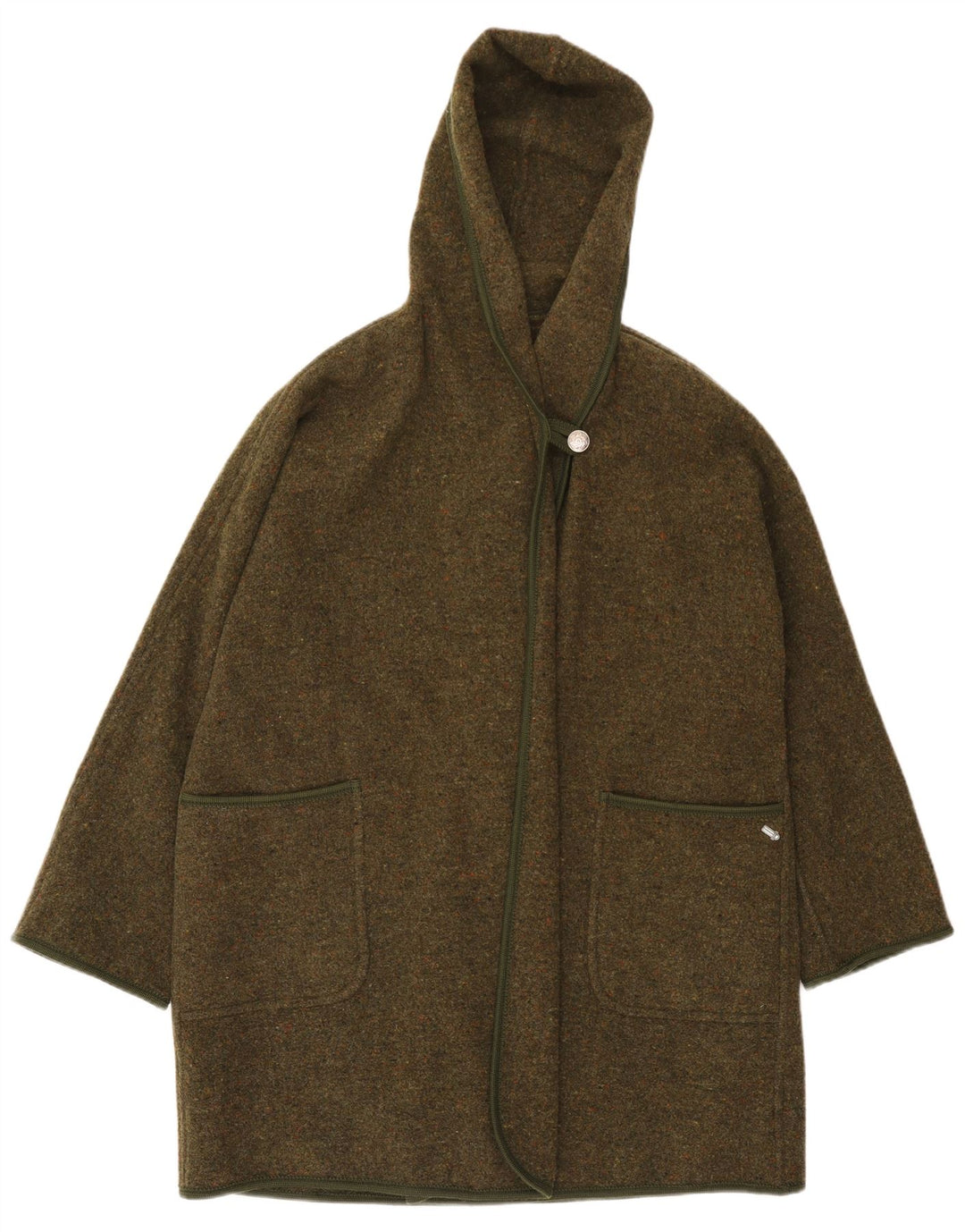 Merlet Womens Hooded Oversized Overcoat IT 46 Large Khaki Flecked Wool