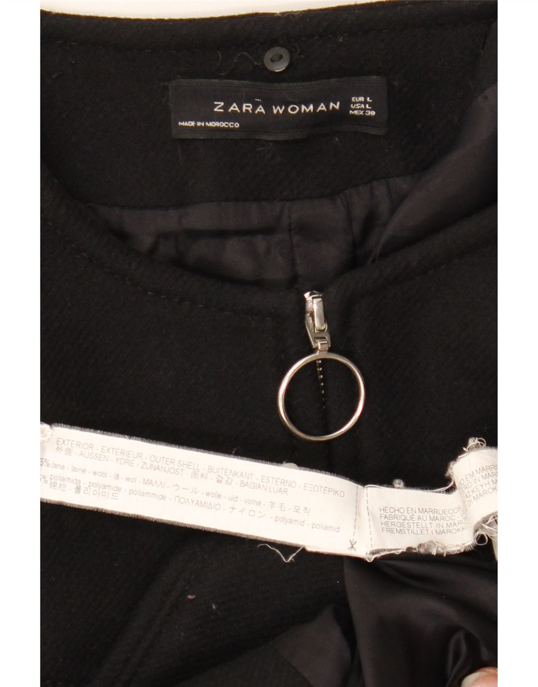 ZARA Womens Overcoat UK 16 Large Black Wool Vintage Zara and Second-Hand Zara from Messina Hembry 