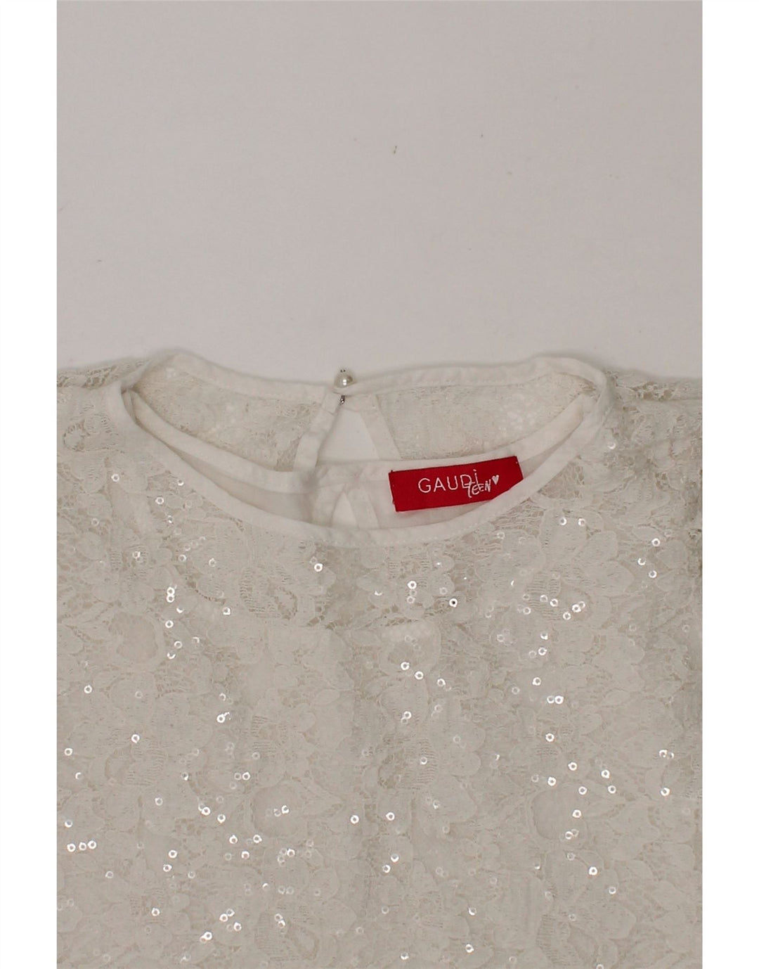 GAUDI Girls Blouse Top 7-8 Years White Floral Nylon Vintage Gaudi and Second-Hand Gaudi from Messina Hembry 