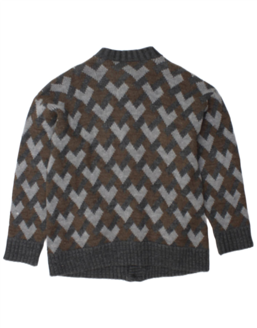 Vintage Mens Cardigan Sweater Medium Grey Geometric