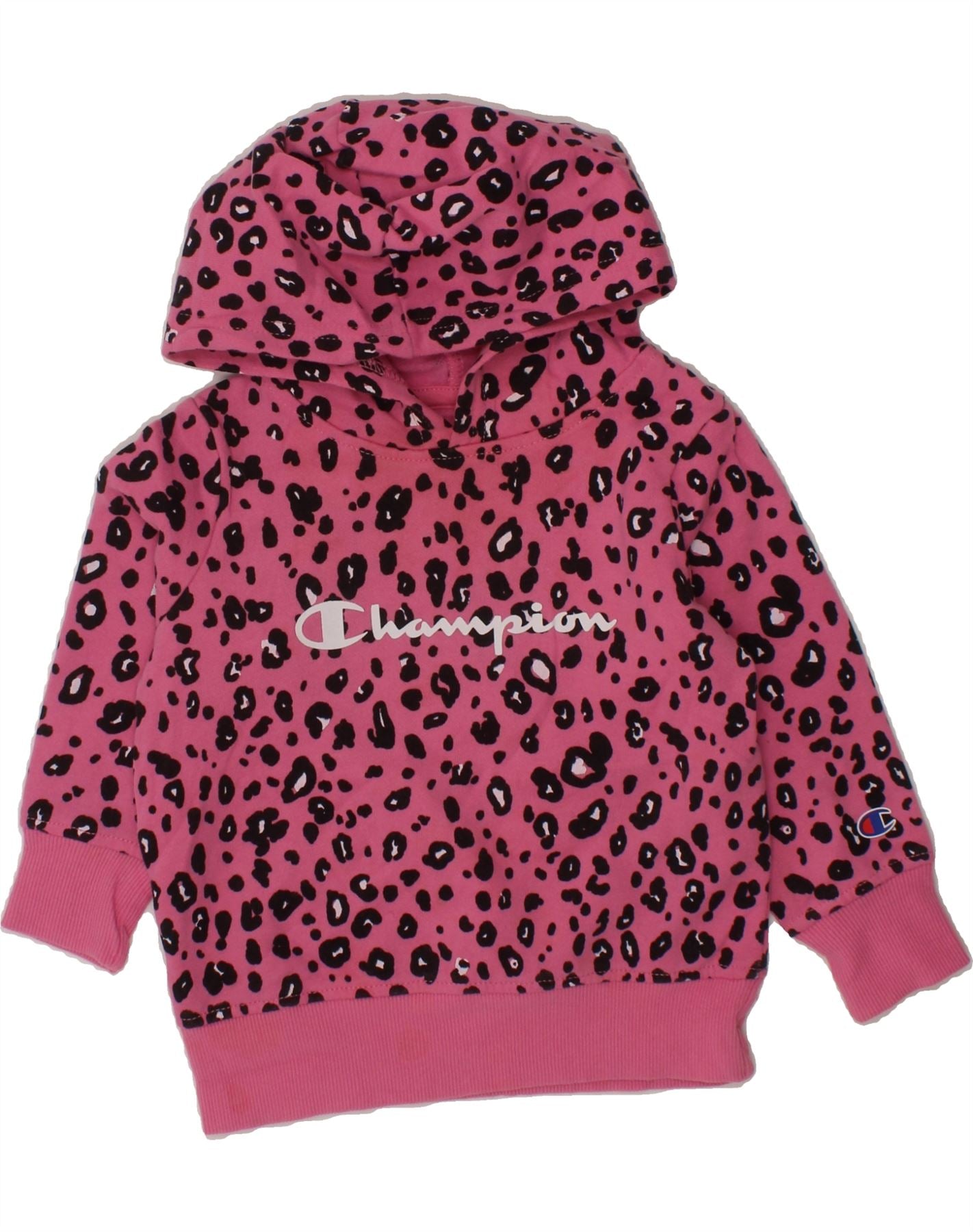 CHAMPION Baby Girls Graphic Hoodie Jumper 12-18 Months Pink Animal