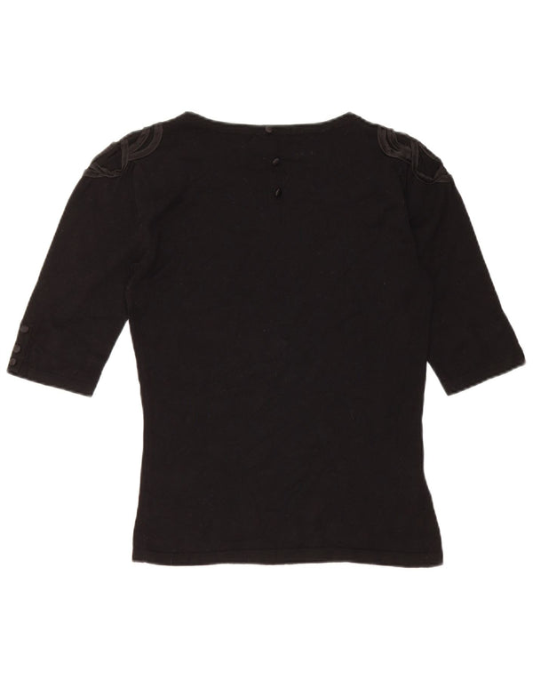 Laura Ashley Womens Blouse Top UK 8 Small Black Floral Viscose