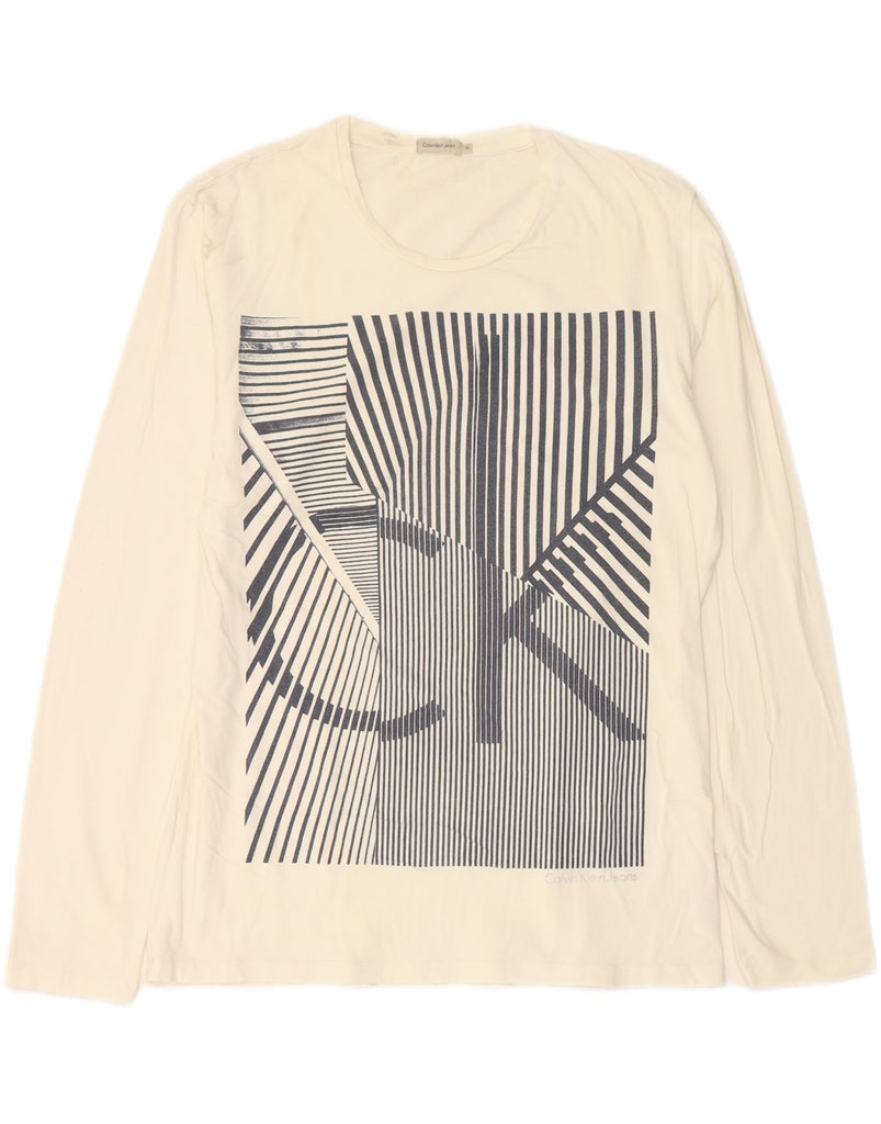 CALVIN KLEIN JEANS Mens Graphic T-Shirt Long Sleeve XL White Cotton Vintage Calvin Klein Jeans and Second-Hand Calvin Klein Jeans from Messina Hembry 