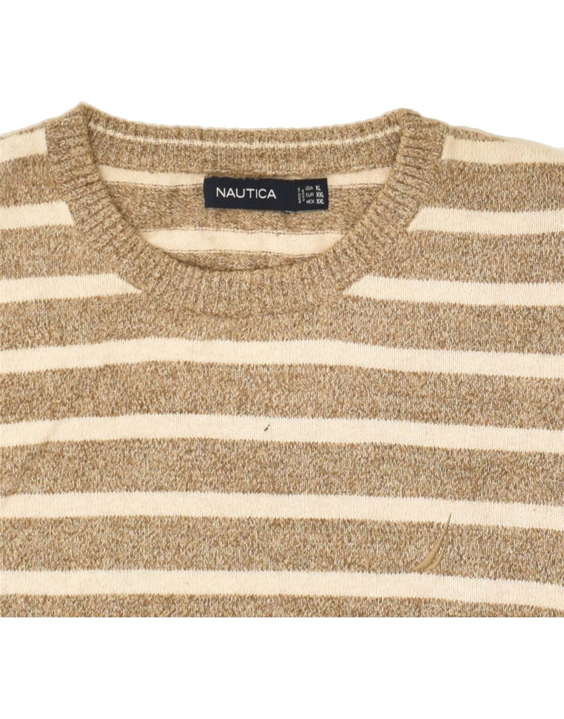 NAUTICA Mens Crew Neck Jumper Sweater XL Beige Striped Cotton | Vintage Nautica | Thrift | Second-Hand Nautica | Used Clothing | Messina Hembry 