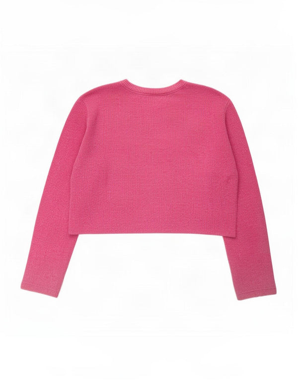 Zara Womens Crop Top Long Sleeve UK 10 Small Pink Cotton