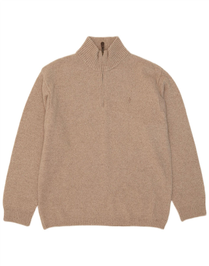Marlboro Classics Mens Zip Neck Jumper Sweater 2XL Beige Wool
