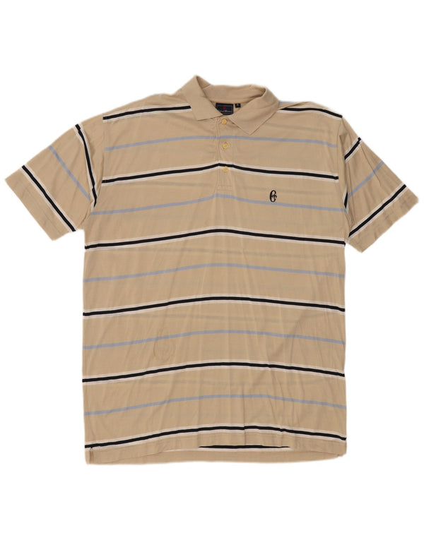CONTE OF FLORENCE Mens Polo Shirt XL Beige Striped Cotton