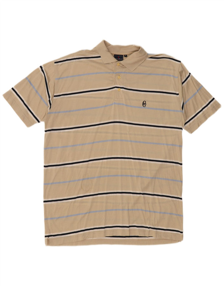 CONTE OF FLORENCE Mens Polo Shirt XL Beige Striped Cotton