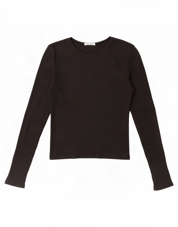 Zara Womens Crop Top Long Sleeve UK 14 Large Black