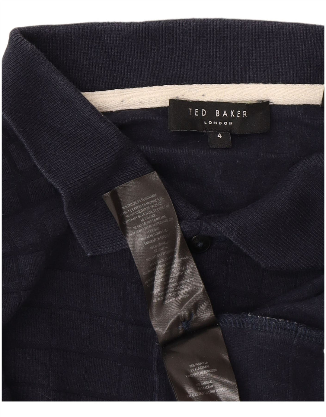 Ted Baker Mens Long Sleeve Polo Shirt Size 4 Large Navy Blue Check Cotton