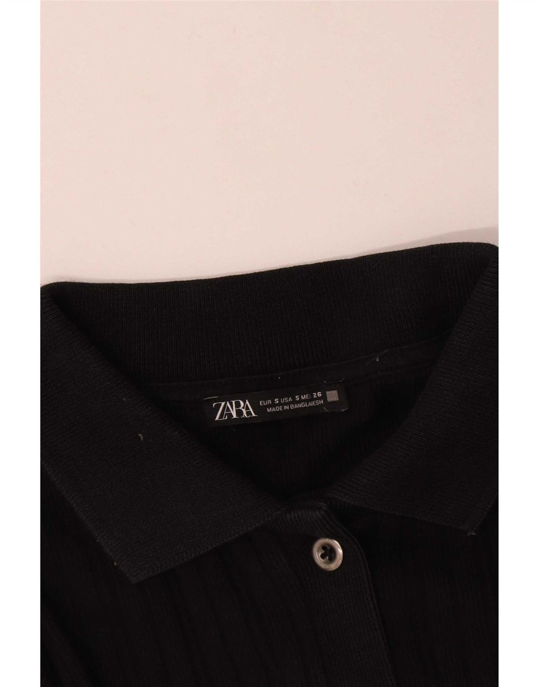 Zara Womens Crop Shirt Blouse UK 8 Small Black Cotton