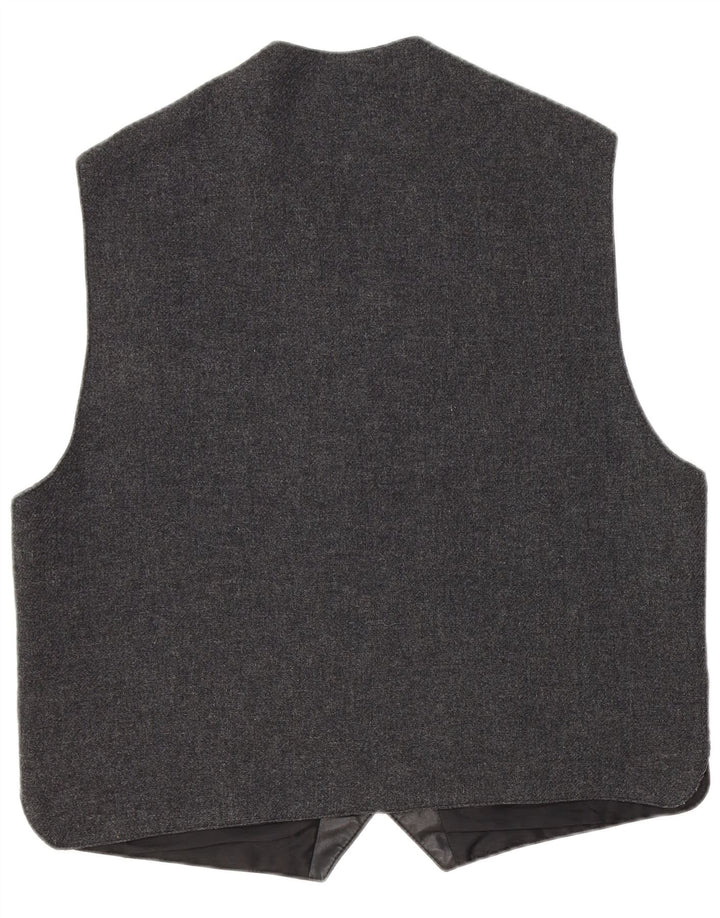 VINTAGE Mens Leather Waistcoat XL Black Leather