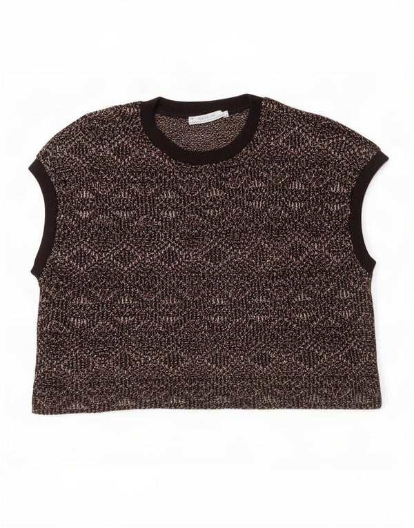 Zara Womens Crop Vest Top UK 10 Small Multicoloured Geometric Cotton