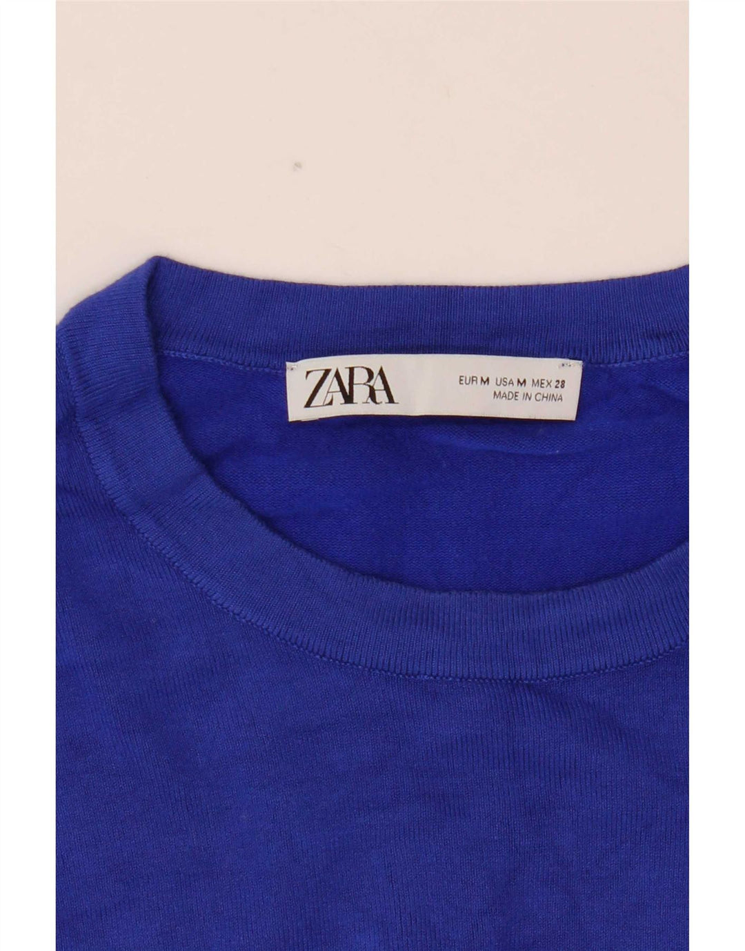 Zara Womens Crop Crew Neck Jumper Sweater UK 12 Medium Blue