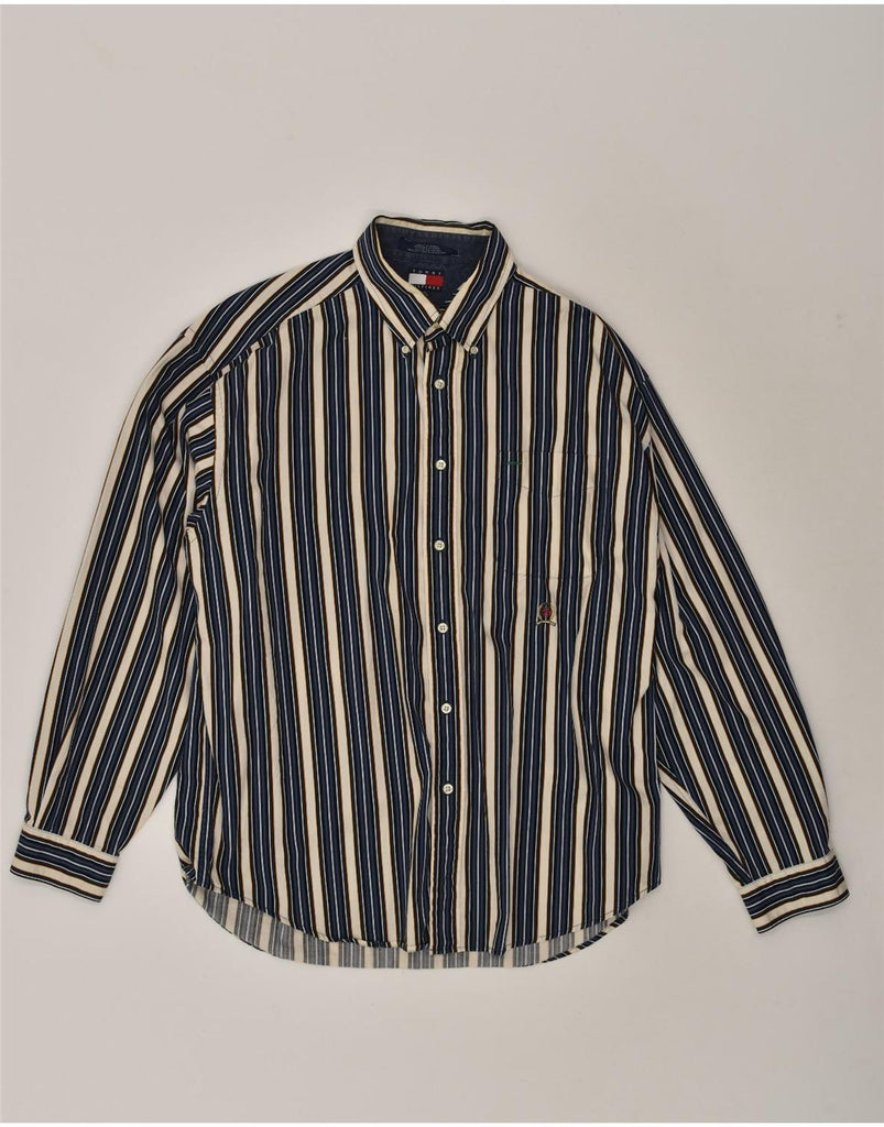 TOMMY HILFIGER Mens Shirt XL Navy Blue Striped Cotton | Vintage Tommy Hilfiger | Thrift | Second-Hand Tommy Hilfiger | Used Clothing | Messina Hembry 