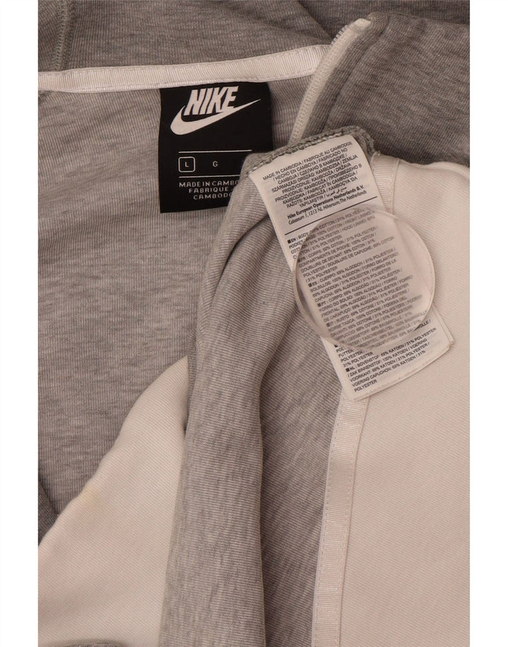 NIKE Womens Zip Hoodie Sweater UK 16 Large Grey Cotton