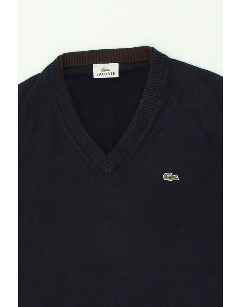 LACOSTE Mens V-Neck Jumper Sweater Size 5 Large Navy Blue Cotton | Vintage Lacoste | Thrift | Second-Hand Lacoste | Used Clothing | Messina Hembry 