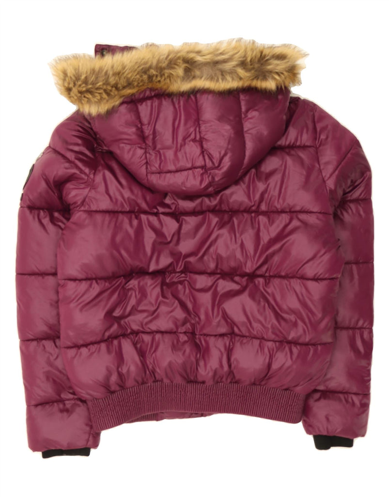 SUPERDRY Womens Hooded Padded Jacket UK 14 Large Burgundy Nylon Vintage Superdry and Second-Hand Superdry from Messina Hembry 