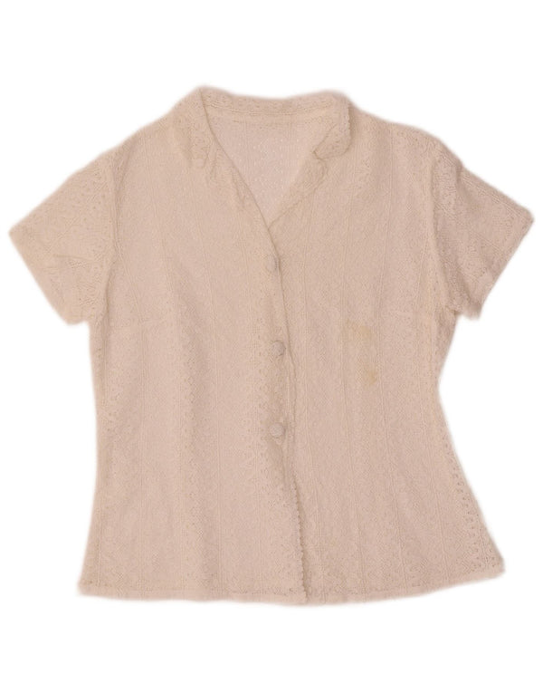 Vintage Womens Crop Short Sleeve Crochet Shirt Blouse UK 10 Small White