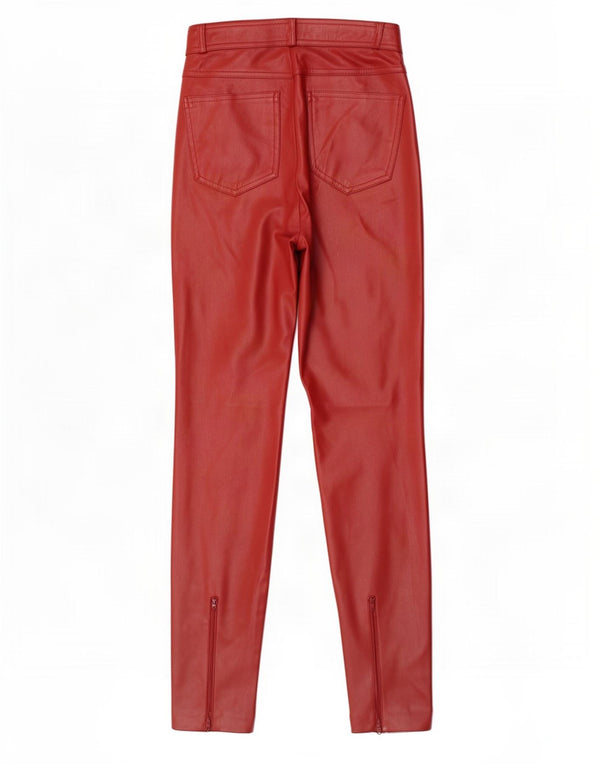 Zara Womens High Waist Skinny Faux Leather Trousers Small W26 L28 Burgundy