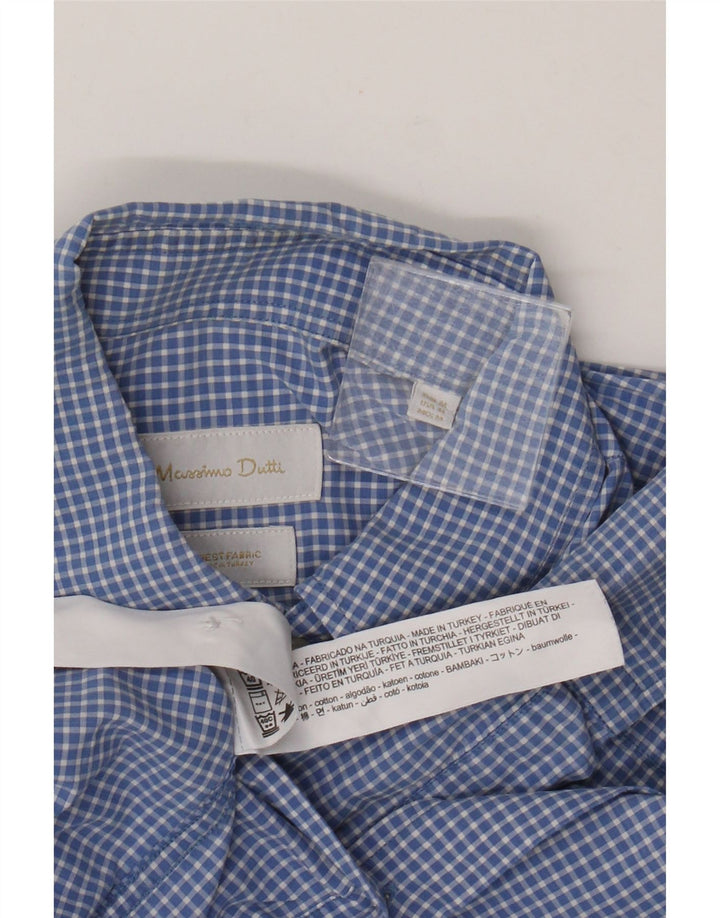 Massimo Dutti Mens Shirt Medium Blue Gingham Cotton