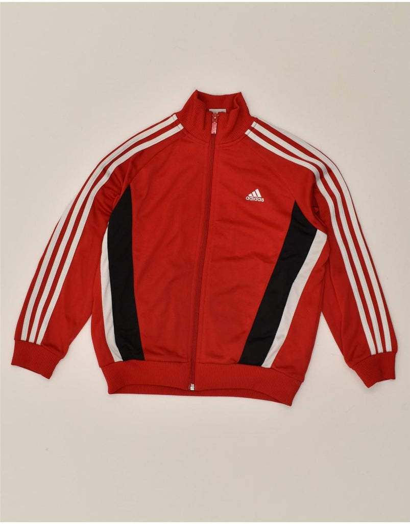 ADIDAS Girls Tracksuit Top Jacket 9-10 Years Red Striped Polyester | Vintage Adidas | Thrift | Second-Hand Adidas | Used Clothing | Messina Hembry 