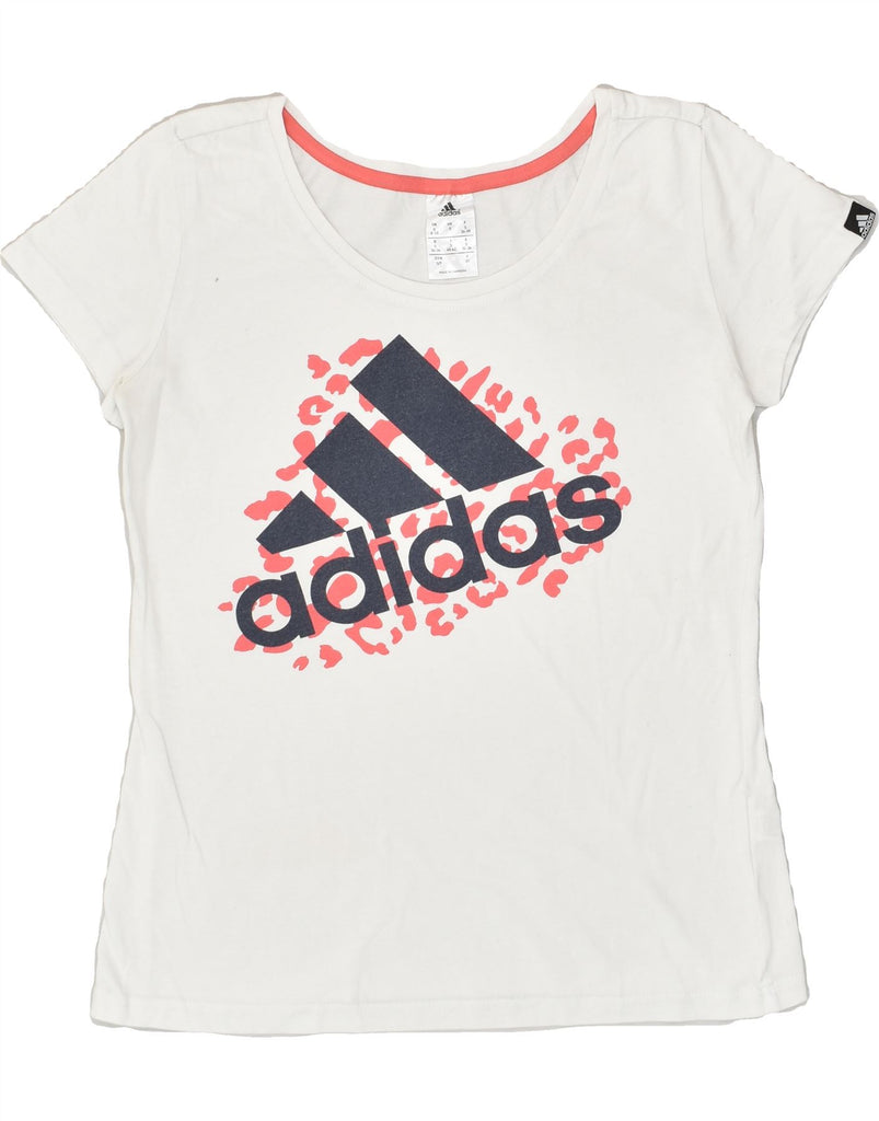 ADIDAS Womens Graphic T-Shirt Top UK 8-10 Small White Cotton | Vintage Adidas | Thrift | Second-Hand Adidas | Used Clothing | Messina Hembry 