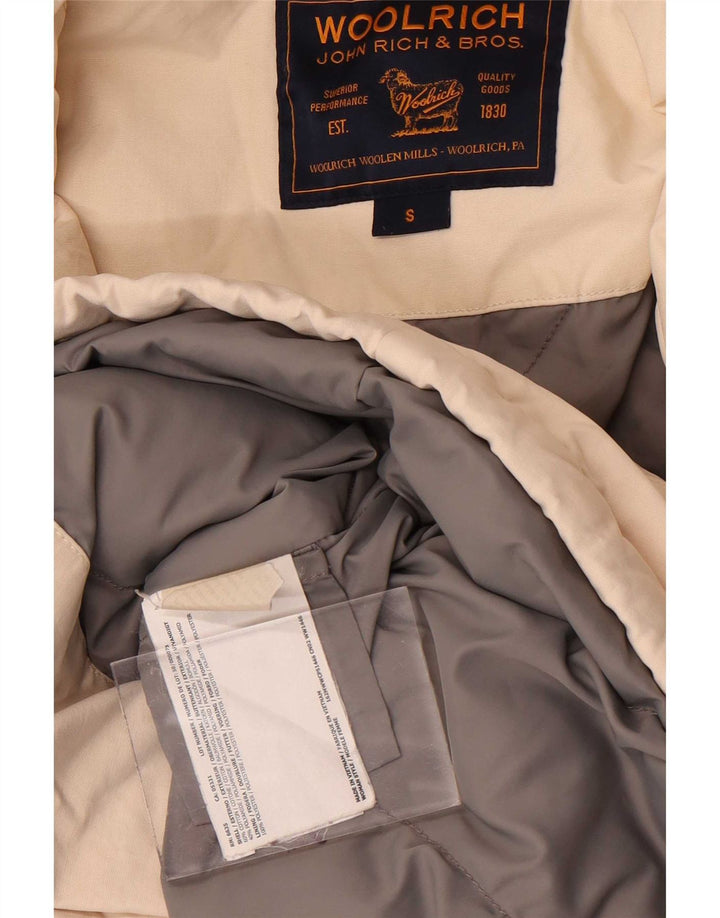 Woolrich Womens Hooded Padded Jacket UK 10 Small Off White Cotton