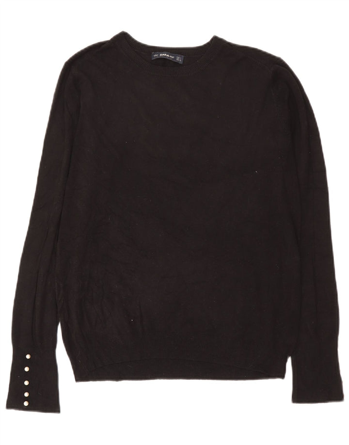 Zara Womens Crew Neck Jumper Sweater UK 14 Large Black