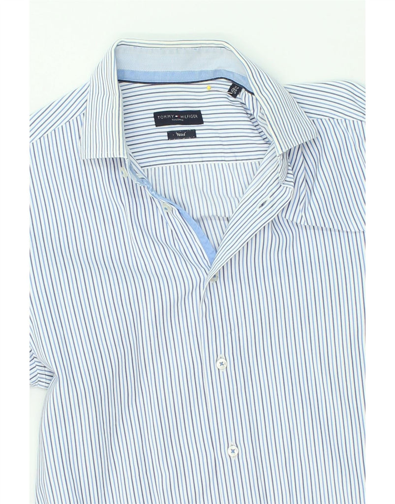 TOMMY HILFIGER Mens Fitted Shirt Size 14  1/2 37 Small Blue Striped Cotton | Vintage Tommy Hilfiger | Thrift | Second-Hand Tommy Hilfiger | Used Clothing | Messina Hembry 