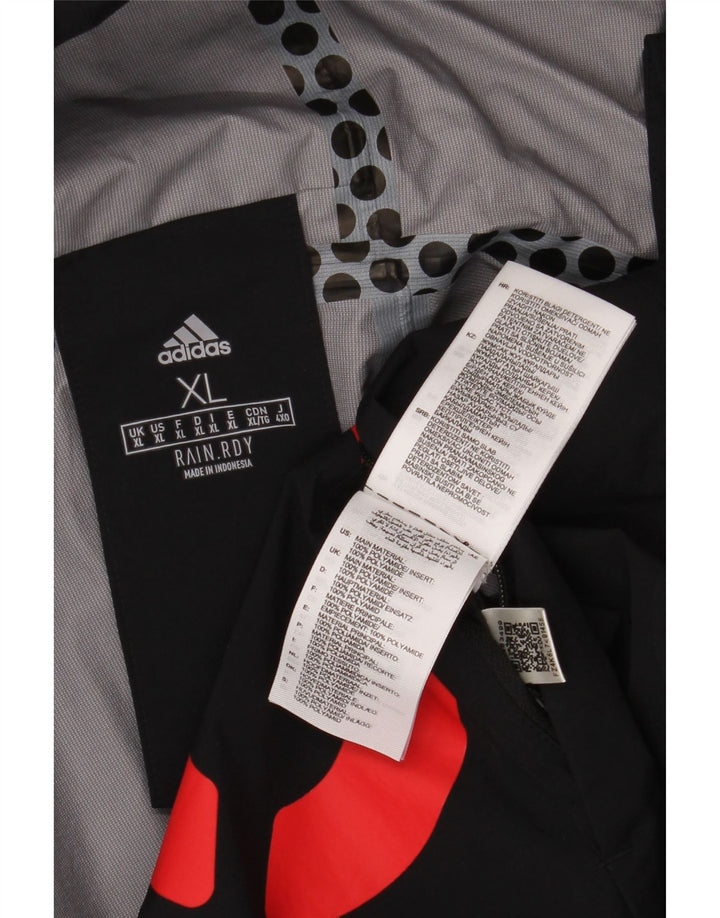 ADIDAS Mens Graphic Hooded Rain Jacket UK 42 XL Black Polyamide