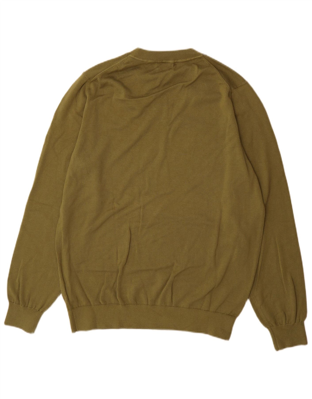Massimo Dutti Mens V-Neck Jumper Sweater Large Khaki Cotton
