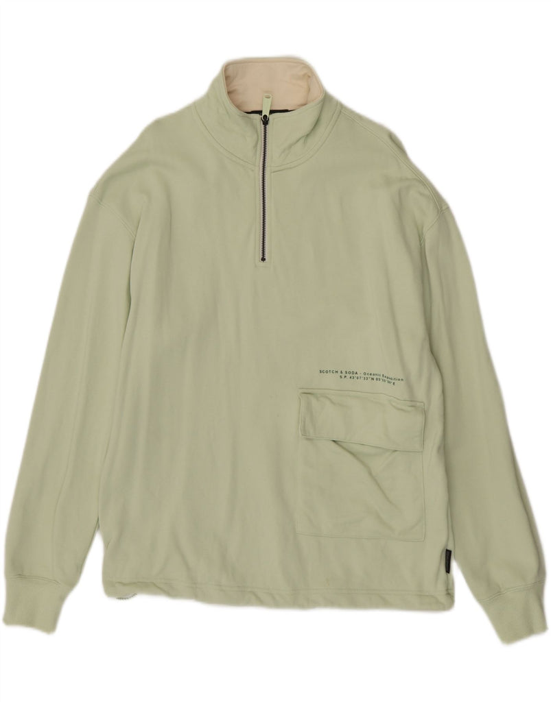 SCOTCH & SODA Mens Zip Neck Sweatshirt Jumper Medium Green Cotton Vintage Scotch & Soda and Second-Hand Scotch & Soda from Messina Hembry 