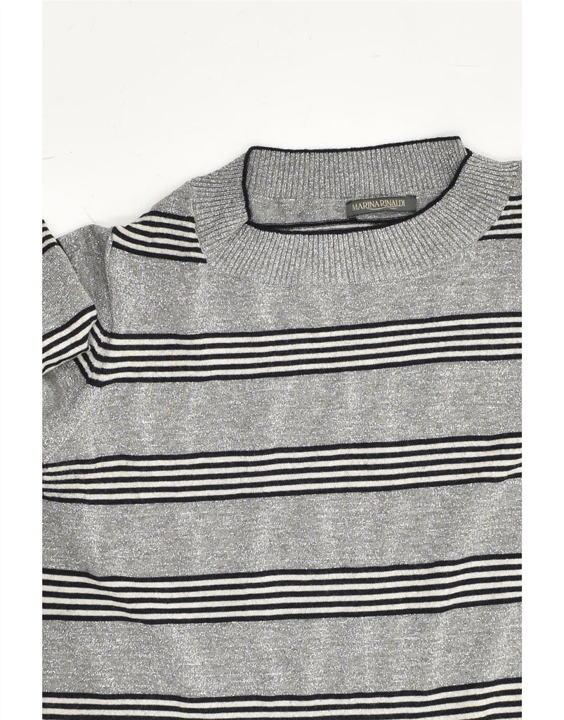 MARINA RINALDI Womens Turtle Neck Jumper Sweater UK 14 Medium Grey Striped | Vintage Marina Rinaldi | Thrift | Second-Hand Marina Rinaldi | Used Clothing | Messina Hembry 