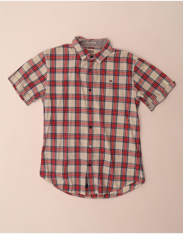 Tommy Hilfiger Mens Short Sleeve Shirt Medium Red Check Cotton