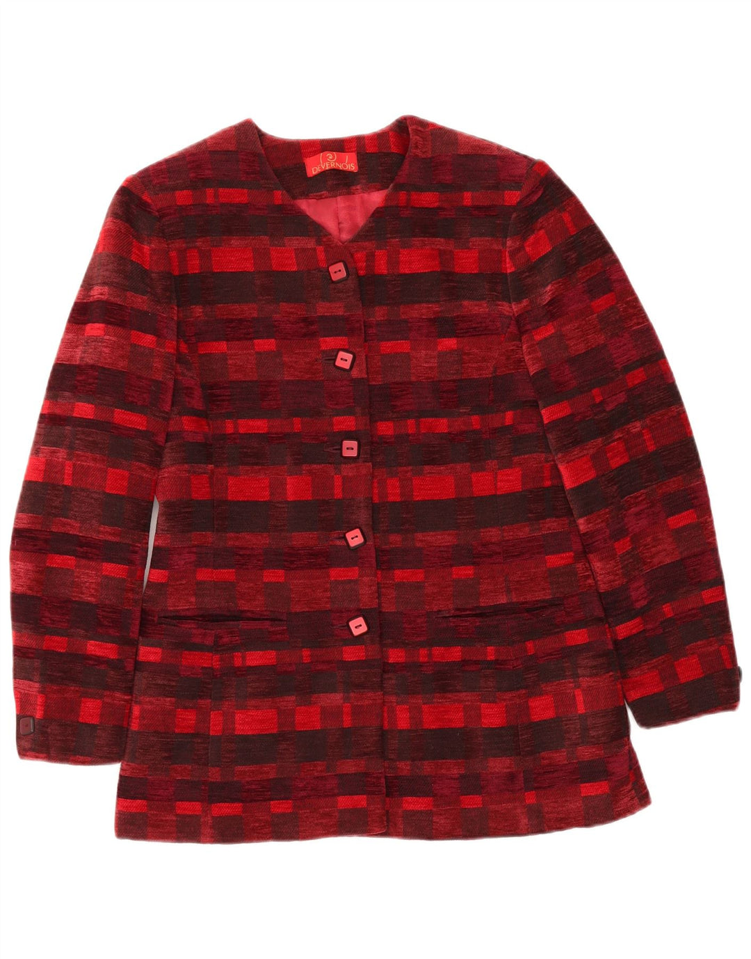 DEVERNOIS PARIS Womens 5 Button Blazer Jacket UK 12 Medium  Red Geometric