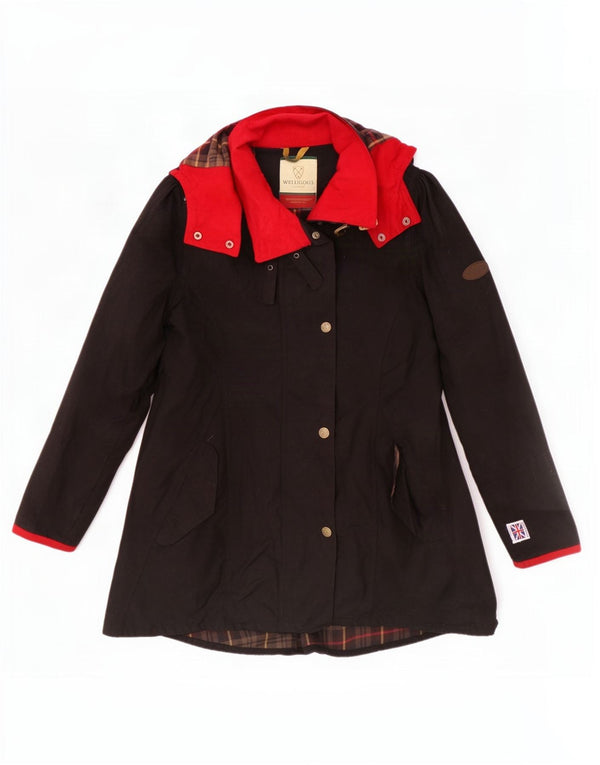 Welligogs Womens Hooded Waxed Parka Jacket UK 14 Medium Black Colourblock