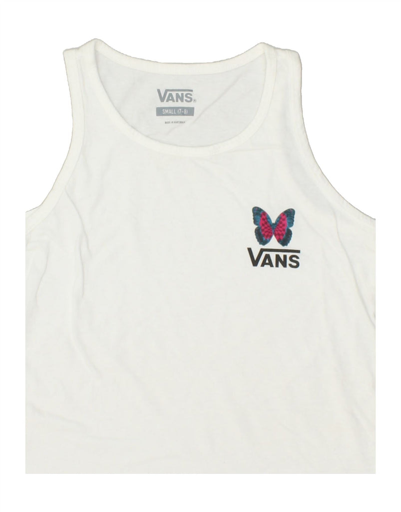 VANS Girls Graphic Graphic Vest Top 7-8 Years Small  White Cotton | Vintage Vans | Thrift | Second-Hand Vans | Used Clothing | Messina Hembry 