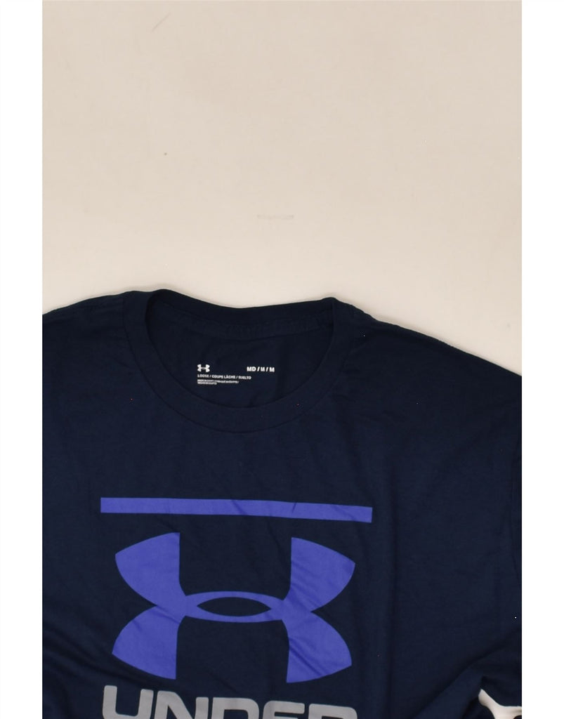 UNDER ARMOUR Mens Graphic T-Shirt Top Medium Navy Blue Cotton | Vintage Under Armour | Thrift | Second-Hand Under Armour | Used Clothing | Messina Hembry 